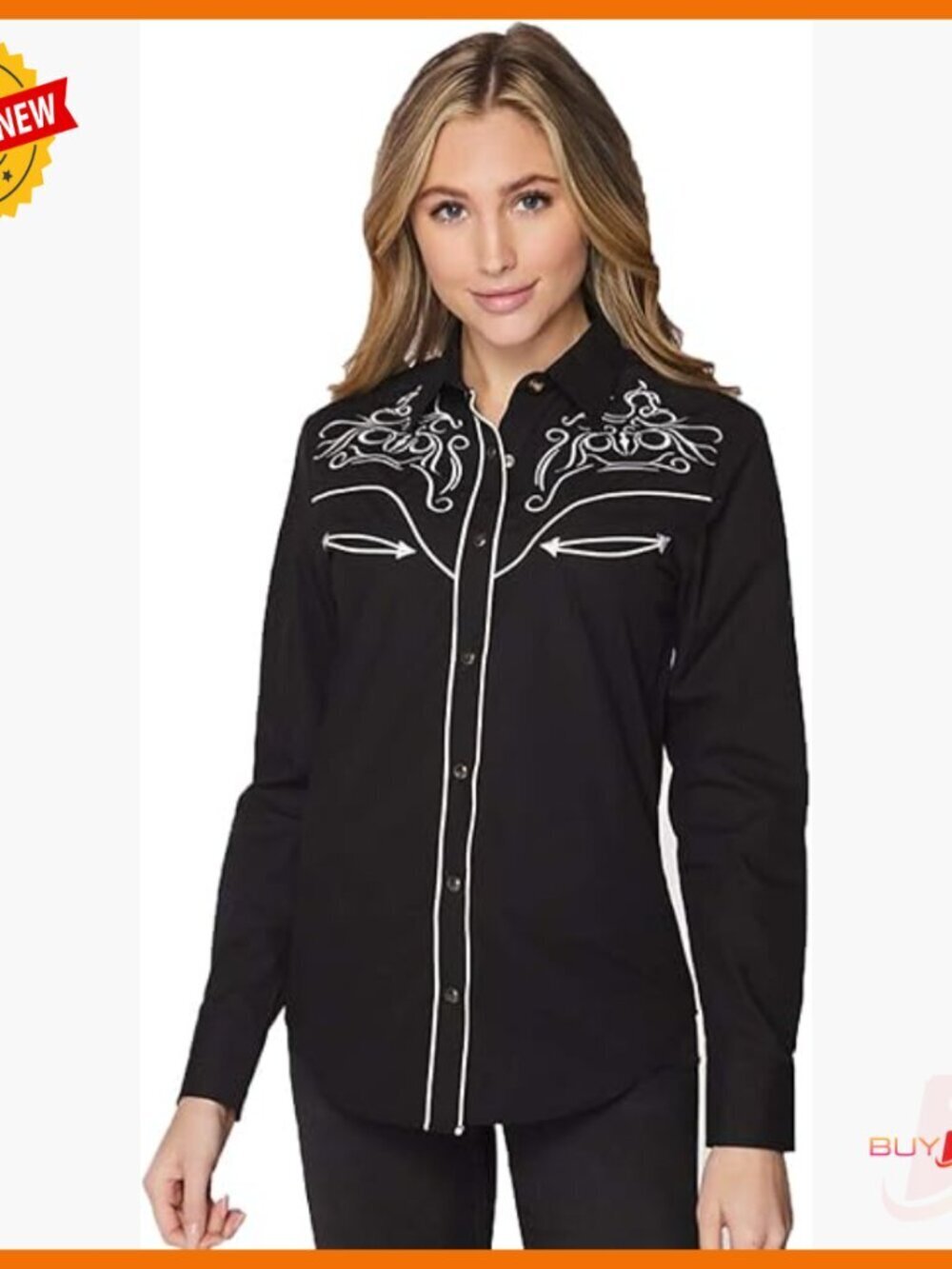 Women's Slim Fit Cotton Button Down Shirt with Western Embroidery
